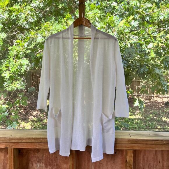 Hanae Mori Women's White Lightweight Open Cardigan Size 38 (U.S. M) - Picture 1 of 6